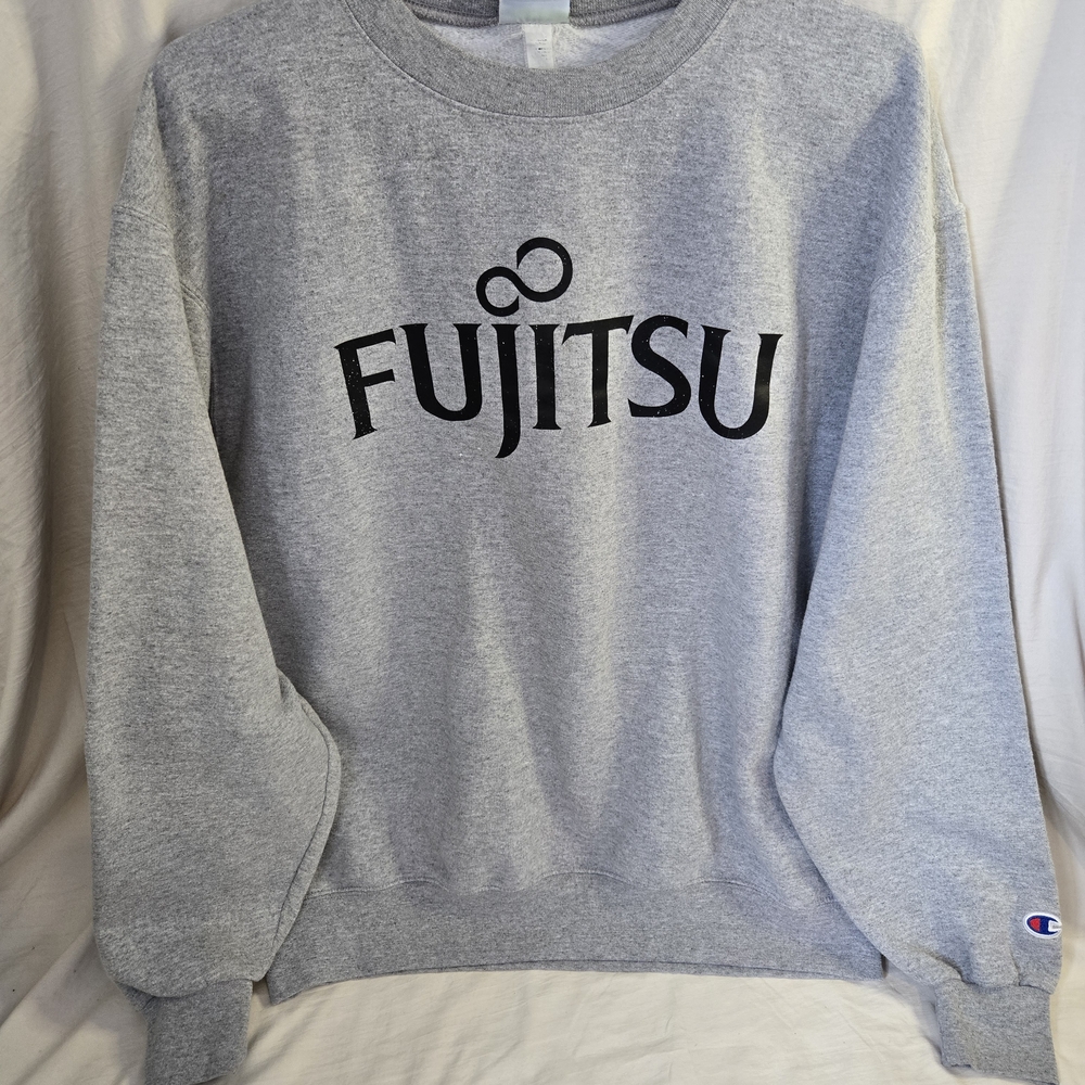 Champion Gray Crewneck Sweatshirt with Black Fujitsu Logo